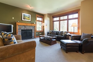 テレビ、暖炉、DVD プレーヤー