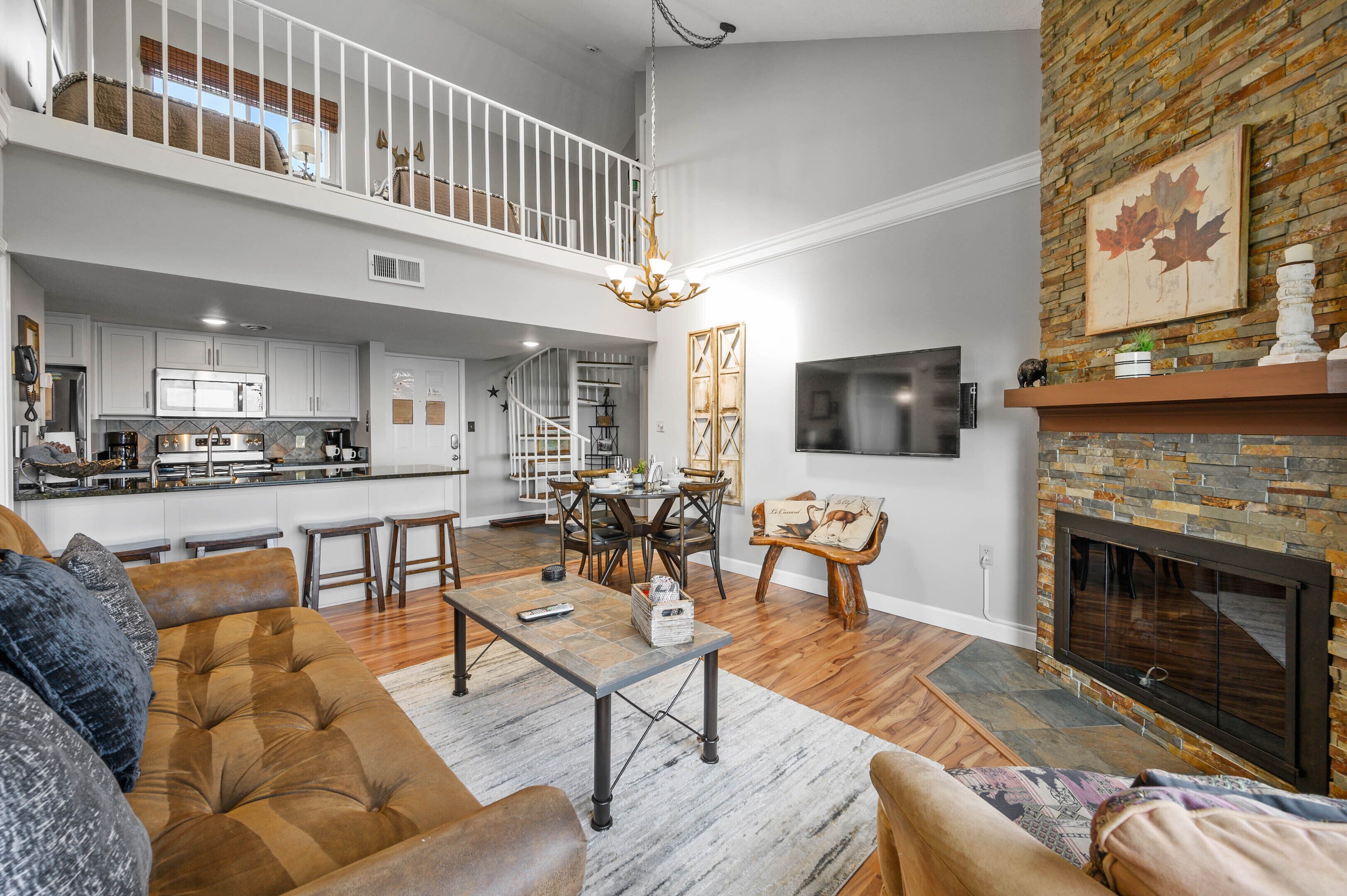 Smart TV, fireplace, foosball, books