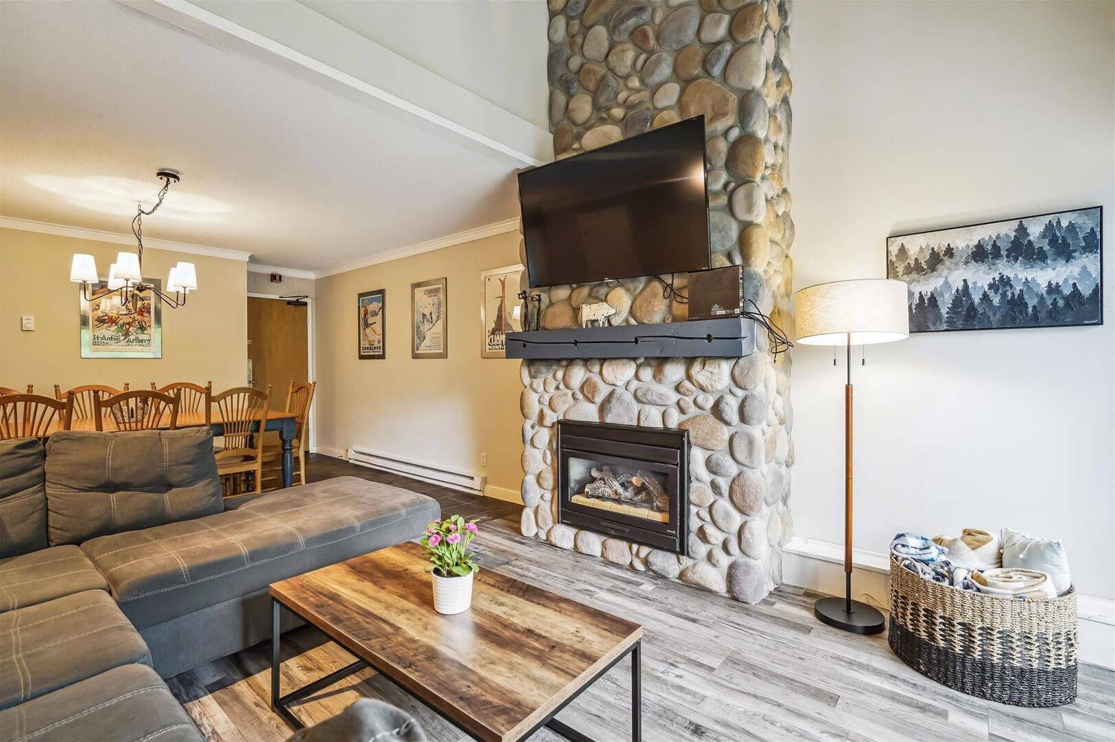 Stone Fireplace - The gas fireplace and comfortable seating make this a great spot to warm up and unwind.