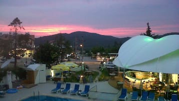 Outdoor pool, open 8:00 AM to 8:30 PM, sun loungers