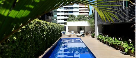 Outdoor pool, sun loungers