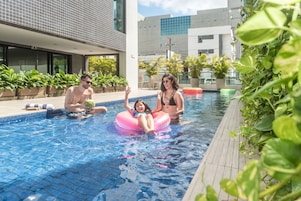 Outdoor pool, sun loungers