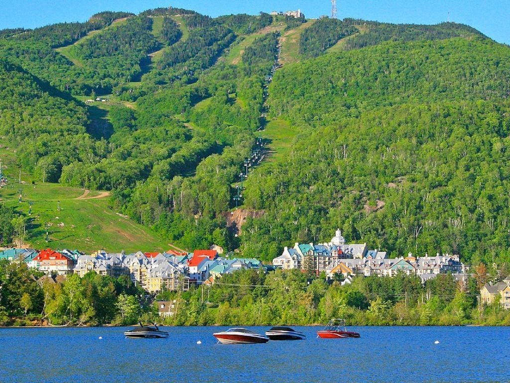 A coastal town with a hillside, boats on the water, and a variety of buildings.