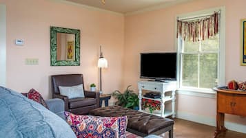 Televisión, chimenea y libros