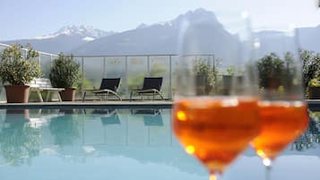 Indoor pool, outdoor pool, pool loungers
