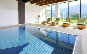 Indoor pool, outdoor pool, sun loungers