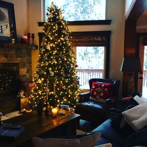 Smart TV, chimenea, Netflix, libros