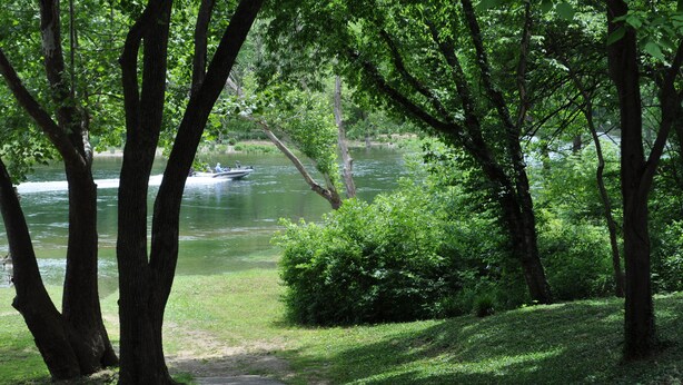 A pathway leading to a lake surrounded by trees and greenery. - GREAT LOCATION LUXURY 3 BDRM 3 BATH LAKEFRONT  HEATED INDOOR POOL STAY&PLAY GOLF (Branson)