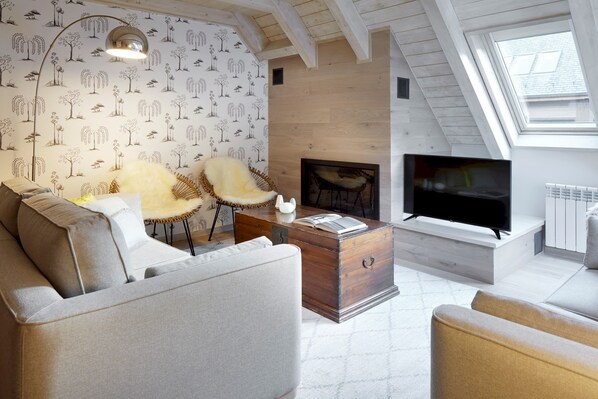 TV, fireplace