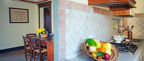 Fridge, stovetop, cookware/dishes/utensils
