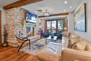 TV, fireplace
