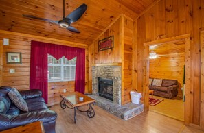 TV, fireplace, video games, video library - Ladybug Resort Romantic Cabin with Mountain Views (Sevierville)