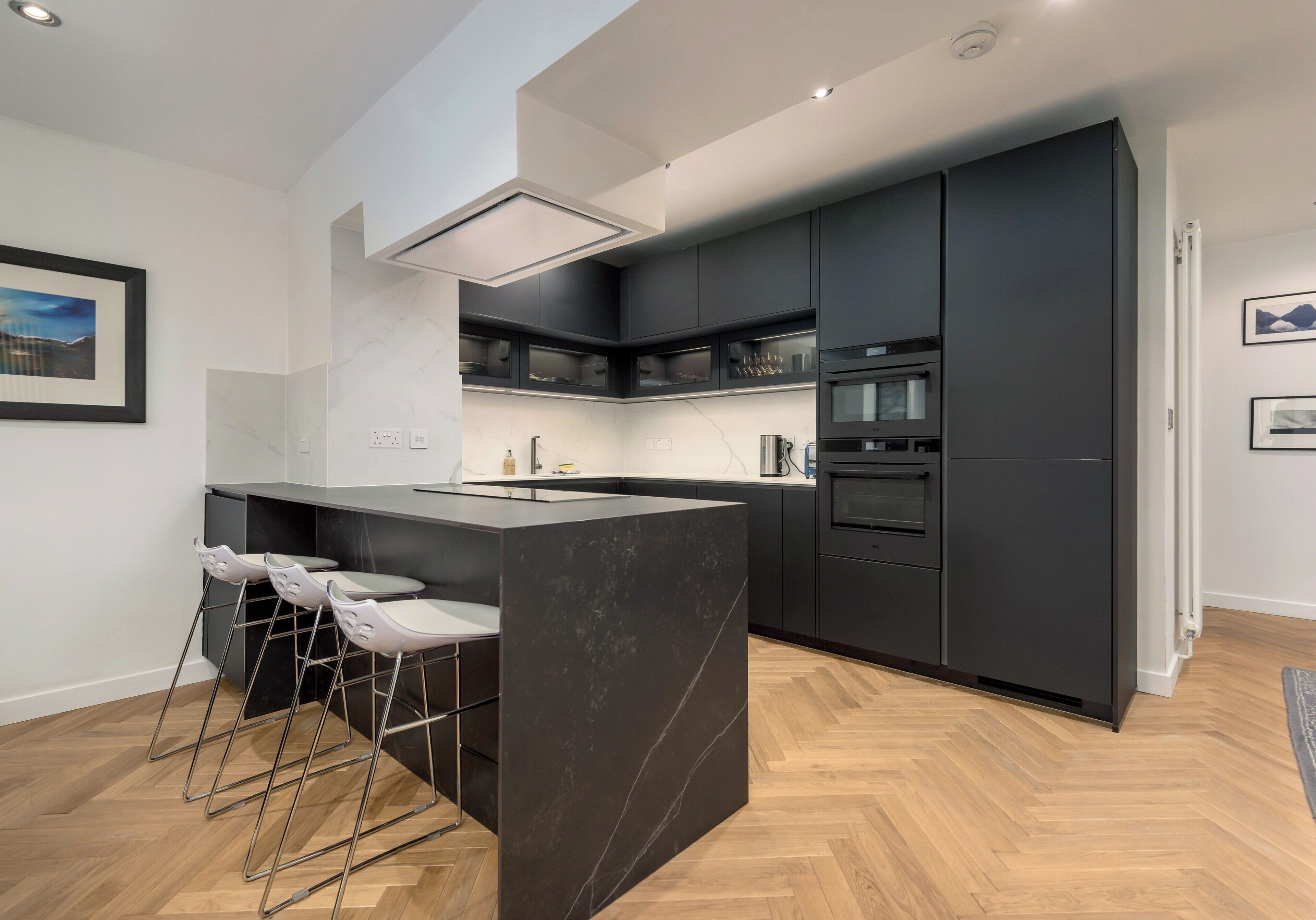 Fridge, microwave, oven, dishwasher