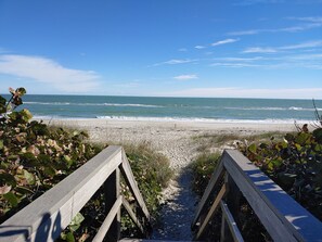 Plage à proximité, chaise longue, serviettes de plage