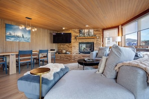 TV, fireplace - CX111 | Direct Access to Slopes from Patio | Winter Shuttle | Hot Tub | View (Steamboat Springs)