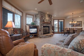 薄型テレビ、暖炉、DVD プレーヤー