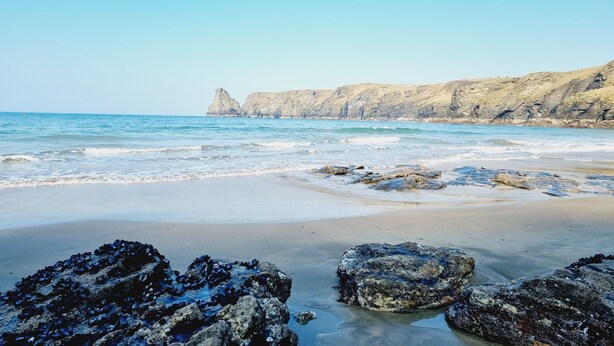 A beach with rocky formations and cliffs in the background. - 4* self catering, farm stay cottage. Sleeps 4 (Boscastle)