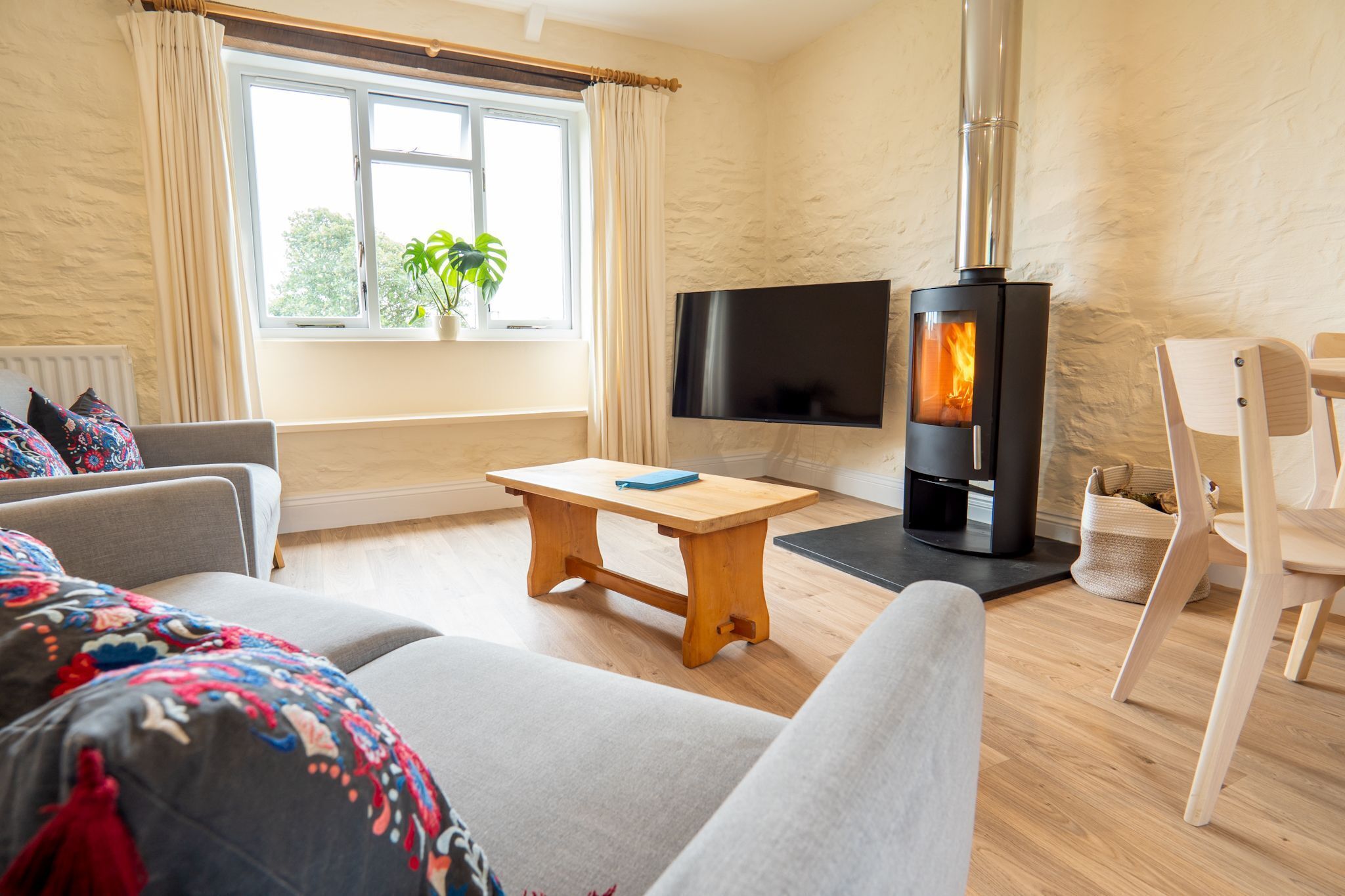 Een televisie, een dvd-speler, een filmbibliotheek en een stereo