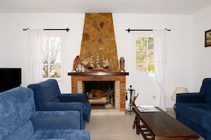 TV, fireplace