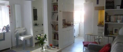 TV, books, music library, stereo