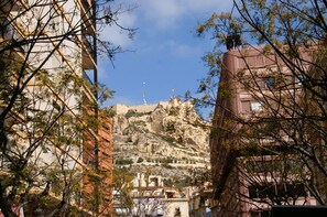 A view of a hillside with buildings in the foreground. - Microclimate Center, Beach. (Alicante)