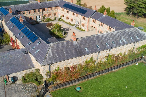 Aerial view of courtyard at Decoy Country Cottages