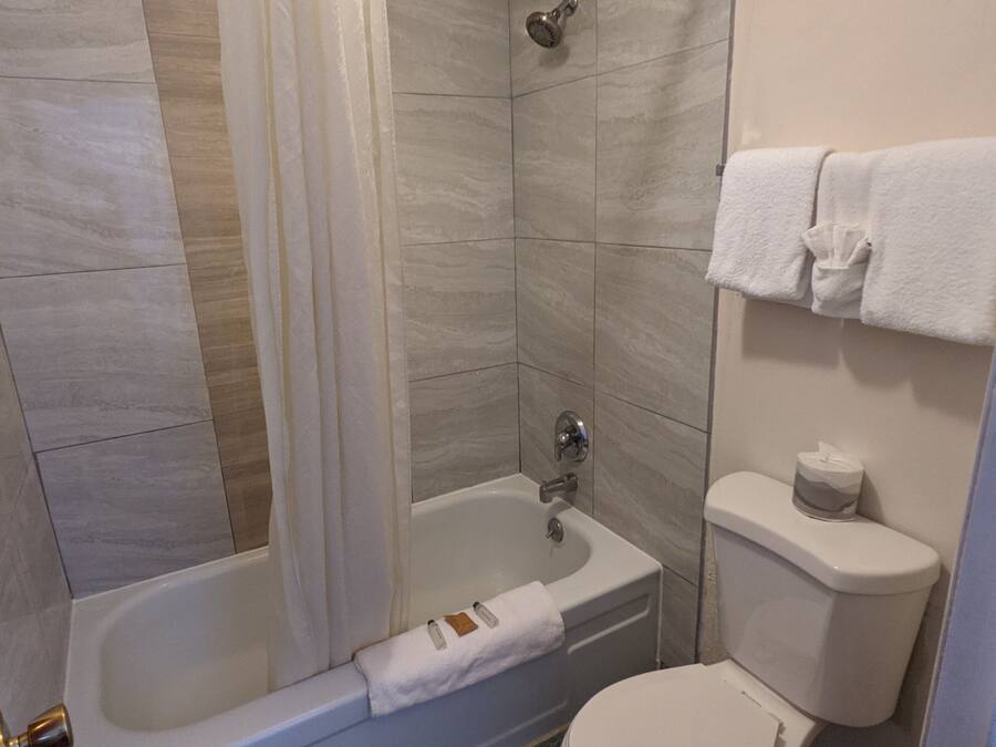 Chambre Standard double, 1 chambre, réfrigérateur et four à micro-ondes, vue sur la montagne | Salle de bain | Ensemble baignoire-douche, articles de toilette (gratuits)