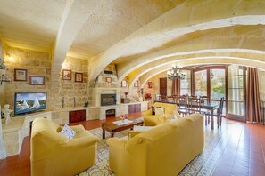 TV, fireplace