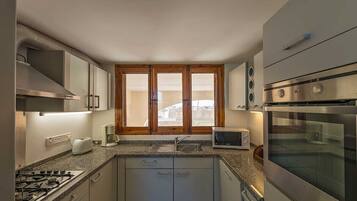 Fridge, microwave, oven, dishwasher