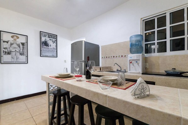 Fridge, microwave, stovetop, coffee/tea maker - Pancho Double Balcony Apartment 5th Avenue (Playa del Carmen)