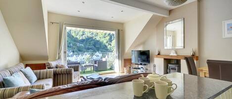 TV, fireplace