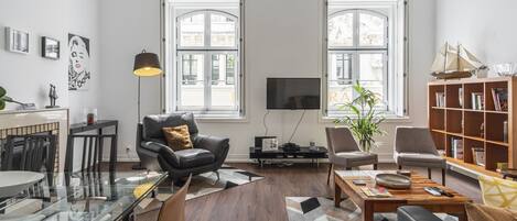 TV, fireplace, DVD player, books