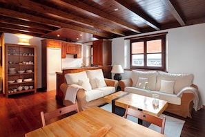 Télévision, cheminée, lecteur de DVD