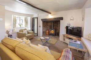 TV, fireplace - Syms Cottage, Cutcombe (Wheddon Cross)