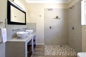 Protea apartment | Bathroom | Separate bathtub and shower, deep-soaking bathtub, rainfall showerhead - The Protea Apartment (Franschhoek)