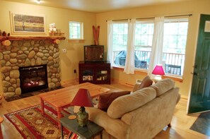 TV, fireplace - Glacier Springs Cabin 2bedrooms, 2 baths - hot tub & Pet Friendly! (Deming)
