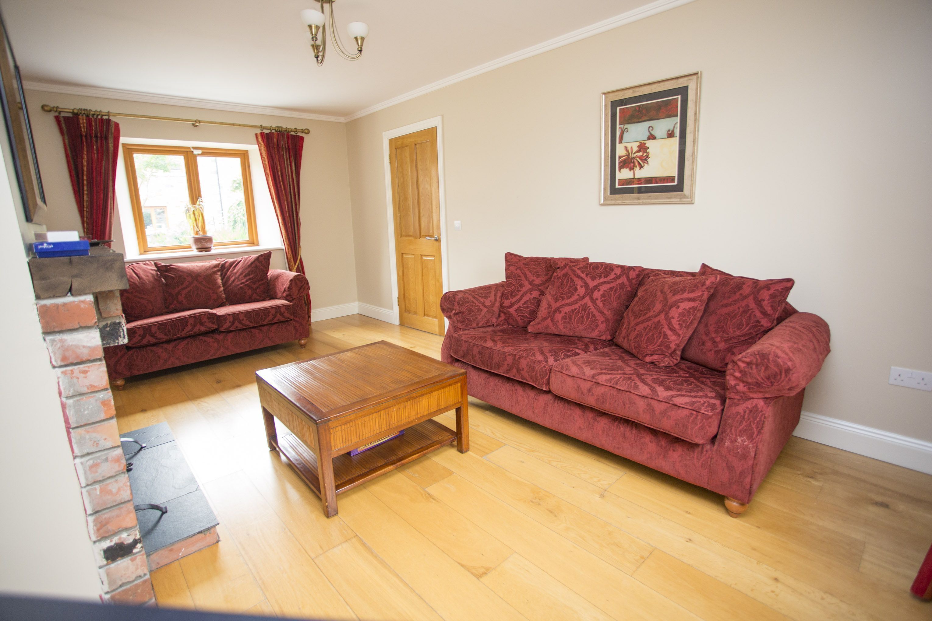 Fireplace, DVD player, books, stereo