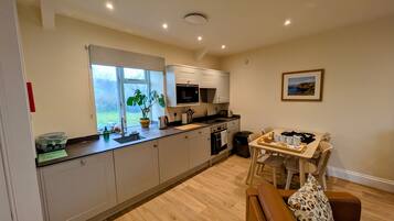 Fridge, microwave, dishwasher, high chair
