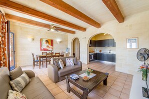 TV, fireplace - The Blue House Holiday Home (Ix-Xagħra)