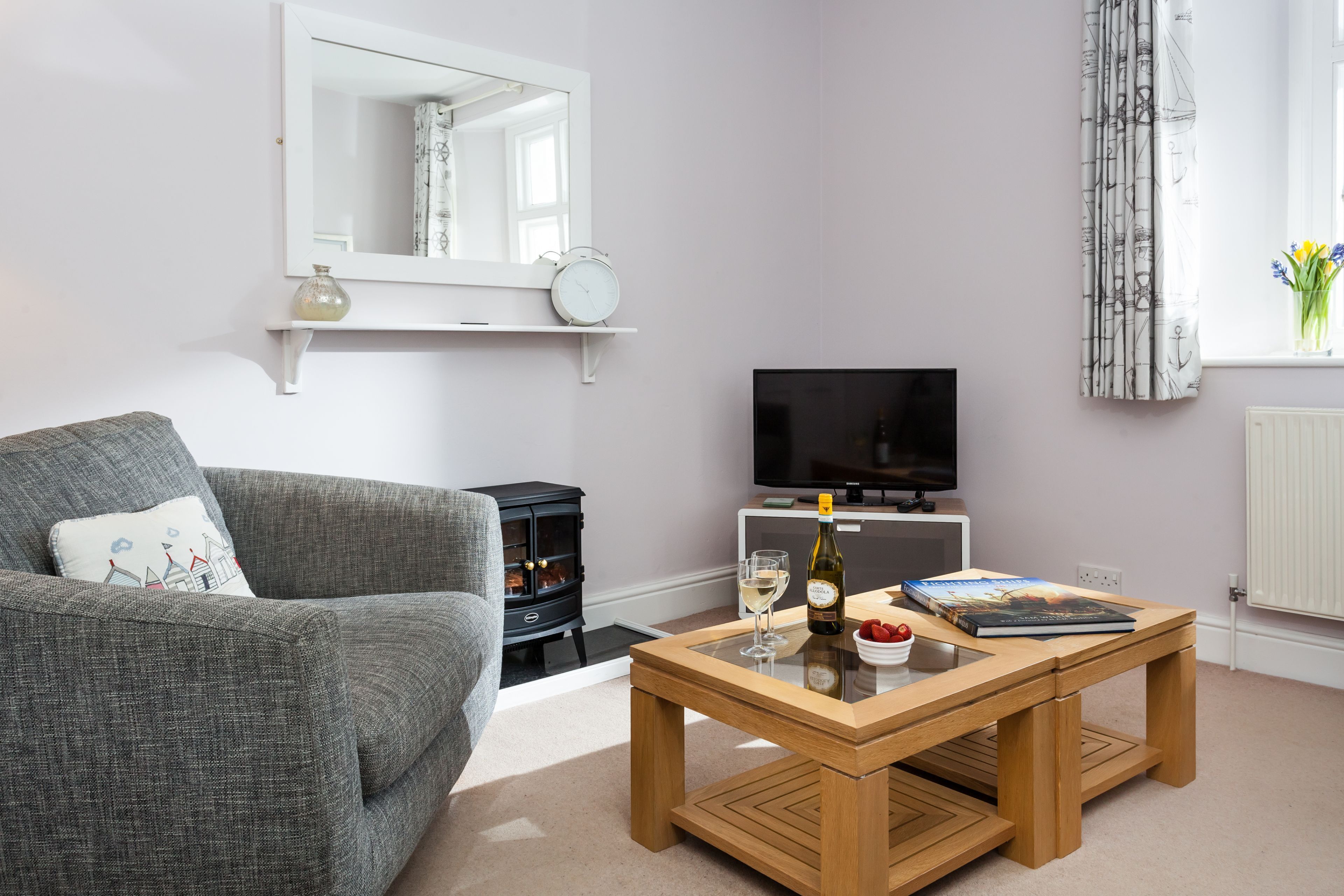 For cooler evenings unwind by the electric effect wood burning stove