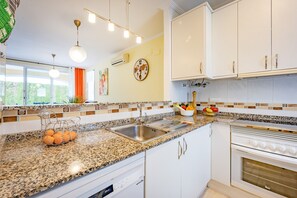 Fridge, microwave, oven, dishwasher