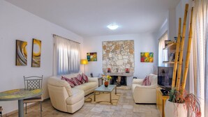 TV, fireplace, books - Large Pool & Garden, Billiard, Peaceful Area, Near to the Sea, Coral Bay Paphos (Peyia)