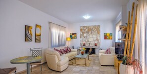 Televisión, chimenea y libros 