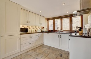 Microwave, oven, highchair, cookware/dishes/utensils