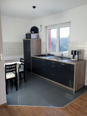 Fridge, microwave, dishwasher