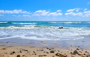 A beach with waves, pebbles, and seaweed. - El mirador de Calahonda (Calahonda)