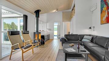 Télévision, cheminée, chaîne hi-fi