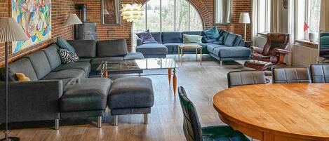 TV, fireplace, table football, ping pong