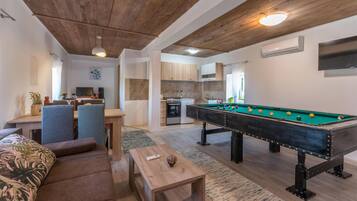 Smart TV, DVD player, foosball