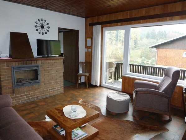 TV, fireplace